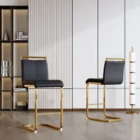 Kein Hersteller Barhocker 2er-Set, nordisch, Kunstleder, Metallbeine, H96,5cm (Black+Gold)
