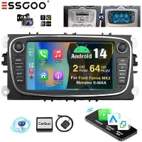 Insta24 Autoradio 7 Zoll Touchscreen 2 DIN Android 15 für Ford Focus II S-Max Mondeo 2008-2011 mit Apple Carplay Android Auto GPS Navigation Bluetooth WiFi 2GB RAM