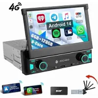 Insta24 Autoradio 1 DIN 7 Zoll Touchscreen Android 14 mit Navi GPS DAB+ Bluetooth WiFi CarPlay Android Auto Freisprecheinrichtung FM RDS USB AUX 6GB RAM 128GB