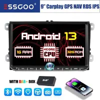Insta24 Android 13 Autoradio 9 Zoll Touchscreen DAB+ Bluetooth GPS Navigation für VW Golf Passat Touran mit CarPlay Android Auto WLAN USB 2 DIN 4x45 Watt