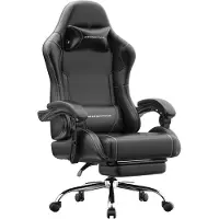 Dowinx Gaming Stuhl, Ergonomischer Chair, Gamer Sessel mit Fußstütze, 150KG Belastbarkeit Gamingstuhl mit Verstellbare Armlehnen,Schwarz
