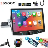 Insta24 Autoradio 1 DIN Android 14 mit Carplay Android Auto GPS Navigation RDS Radio Bluetooth Freisprechanlage 10 Zoll Drehbarer Touchscreen 4GB RAM 64GB ROM USB
