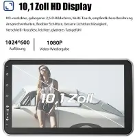 Insta24 Android Autoradio 1 DIN mit 10 Zoll Touchscreen GPS Navigation WLAN Bluetooth Freisprechanlage CarPlay Android Auto 360 Grad drehbarem Display und 32GB