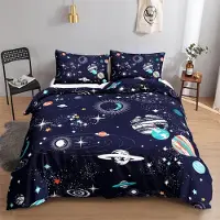 HOSIMA Kinderbettwäsche 135x200 cm Sternenhimmel Galaxie Bettbezug mit Kissenbezug 80x80 cm B-blau