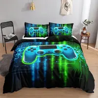 HOSIMA Bettwäsche-Set 2-teilig 135x200cm 80x80cm 3D-Druck Spielkonsole Gamepad Microfaser Kinder Jungen