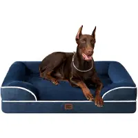 EHEYCIGA Orthopädisches Hundebett 122x89cm Marineblau mit Nackenrollen, waschbar, wasserdicht, rutschfest