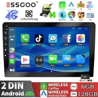 Insta24 Autoradio 2 DIN 10 Zoll Touchscreen Android 14 Apple Carplay Android Auto GPS Navigation DAB+ WiFi Bluetooth 5 6GB RAM 128GB Speicher 4x45 Watt