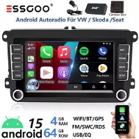 Insta24 Android 15 Autoradio 7 Zoll IPS Touchscreen CarPlay Android Auto DAB+ Navi Bluetooth für VW Golf 5 6 Passat Touran Caddy Jetta 2 DIN 4x45W 4GB RAM 64GB