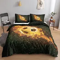HOSIMA Bettwäsche-Set Fußball Flammen Druck 155x220cm 2x80x80cm Mikrofaser
