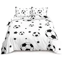 HOSIMA Fußball Bettwäsche 155x220cm für Kinder Jungen Teenager Einzelbett Bettbezug-Set mit Kissenbezug 80x80cm Weiß