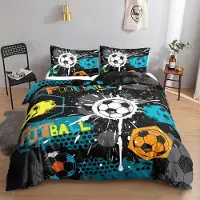 HOSIMA Fußball-Bettwäsche-Set für Kinder, Graffiti-Cartoon-Druck, 200x200cm, 2x 80x80cm