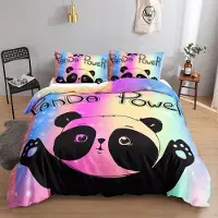 HOSIMA Bettwäsche Set Kinder Cartoon Panda Druck 135x200cm 80x80cm 2-teilig Mikrofaser bunt
