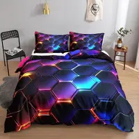 HOSIMA Bettwäsche-Set 135x200 cm 3D Geometrische Honeycomb Neon Sechseckig 1 Bettbezug 1 Kissenbezug Mikrofaser Reißverschluss