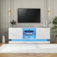 Ropilly TV-Schrank für 70-Zoll-Fernseher, weißer TV-Schrank 160 cm aus Spanplatte mit Türen, verstellbarer Ablage und Kabelmanagement