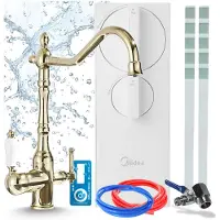 ARI Untertisch-Wasserfiltersystem Mit 3-Wege-Küchenarmatur Retro 2 Ro5 400 Gpd, Tanklos, Messing, Keramikkartusche, Perlator, Luftsprudler, Gold
