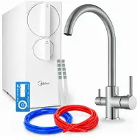ARI Wasserfiltersystem Für Umkehrosmose 800 Gpd Mit 3-Wege-Küchenarmatur Linko Inox, Zweigriffarmatur, Keramikkartusche, Perlator, Einlochmontage