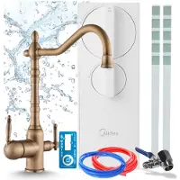 ARI Küchenarmatur Mit Wasserfiltersystem Ro5 Umkehrosmoseanlage 400 Gpd, Tanklos, Zweigriffarmatur, Messing, Keramikkartusche, Perlator, Retro 2