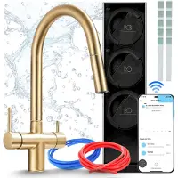 ARI Küchenarmatur Mit Wasserfilteranlage Slender Umkehrosmose Wifi Zweigriffarmatur Messing Gebürstetes Gold Keramikkartusche Perlator Luftsprudler