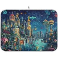 Merkloos Spülmatte für die Küche mit Fantasiestadt-Design, 16 x 18 Zoll