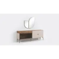 JVmoebel Moderne Kommode mit Spiegel Sideboard Beige Eiche Holz Design statusbezogen
