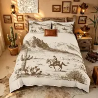 Merkloos Vintage-Bettwäsche-Set im Cowboy-Stil - 2-teilig - Erdtöne