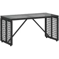 Merkloos Moderner Gartentisch aus PE-Rattan und Glas, 80 x 40 x 40 cm
