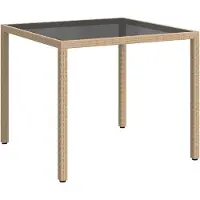 Merkloos Gartentisch aus Polyrotan mit gehärteter Glasplatte, Beige