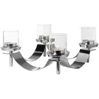 Fink Kerzenleuchter "GALLERY", silber (silberfarben), H:17,5cm Ø:38,5cm, Aluminium, Edelstahl, Glas, Kerzenhalter, Kerzenleuchter, Leuchter-Kranz mit Glas, 4-flammig, Adventskranz