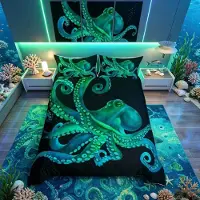Merkloos Bettwäsche-Set mit Oktopus-Motiv für Schlafzimmer und Wohnzimmer