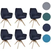 Mendler 6er-Set Esszimmerstuhl HWC-G67, Esstischstuhl Küchenstuhl mit Armlehne, drehbar Holz Samt 320 g/m² MVG anthrazit-blau