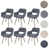 Mendler 6er-Set Esszimmerstuhl HWC-A50 II, Stuhl Küchenstuhl Polsterstuhl, Holz Stoff/Textil Bouclé (450g/m²) dunkelgrau