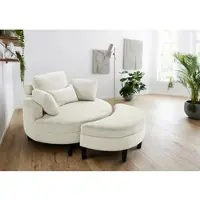 Otto Home Loveseat "Ravi Sessel, B: 114 cm, Sitzhöhe: 42 cm", beige (creme, weiß), B:114cm H:83cm T:154cm, 100% PES, Sessel, Loveseat, XXL- Sessel, mit Stauraumhocker, Rückenstütze & 4 Zierkissen