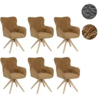 Mendler 6er-Set Esszimmerstuhl HWC-Q35, Küchenstuhl Armlehne drehbar, Stoff Chenille (680g/m²) Holz MVG senfgelb