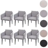 Mendler 6er-Set Esszimmerstuhl HWC-H93, Küchenstuhl Lehnstuhl Stuhl Stoff/Textil hellgrau
