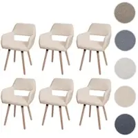 Mendler 6er-Set Esszimmerstuhl HWC-A50 II, Stuhl Küchenstuhl Polsterstuhl, Holz Stoff/Textil Bouclé (450g/m²) beige