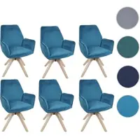 Mendler 6er-Set Esszimmerstuhl HWC-G67, Esstischstuhl Küchenstuhl mit Armlehne, drehbar Holz Samt 320 g/m² MVG türkis-blau