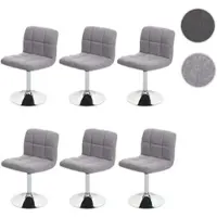 Mendler 6er-Set Esszimmerstuhl Kavala, Küchenstuhl Stuhl, Stoff/Textil Chrom drehbar - hellgrau