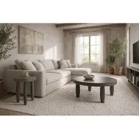 JVmoebel Couchtisch-Set Moderner Stil Grau Holzbeine Holzplatte Runder Tisch