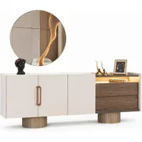 JVmoebel Sideboard mit rundem Spiegel und modernen Holzelementen stilvolle Möbel