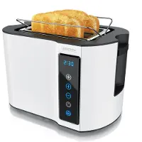 Arendo Kurzschlitz-Toaster 800 W für 2 Scheiben, Toastautomat mit Touchpanel, Display mit Restzeitanzeige, 7 Bräunungsgrade, Memory-Funktion, Brötchenaufsatz, Edelstahl, weiß