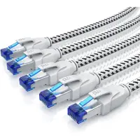 Primewire LAN-Kabel 5er Set CAT 8 Patchkabel 40 Gbit/s, Netzwerkkabel, S/FTP doppelt geschirmt, RJ45-Stecker, Baumwollummantelung, vergoldete Kontakte, 5 Stück, 1 m, weiß