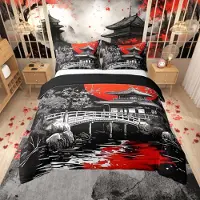 Merkloos Elzusha – Bettbezug-Set in King-Size mit japanischem Stil und Hokusai-Motiv