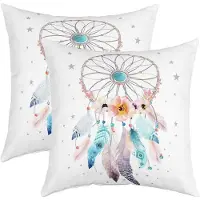 Loussiesd Kissenbezüge 40x40cm 2er Set Boho Dreamcatcher Mehrfarbig Polyester