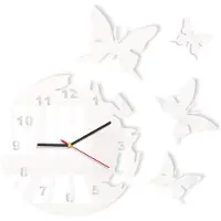Merkloos Omgoods – Große, moderne Wanduhr im Schmetterlingsdesign, weiß, rund, 30 cm, 3D, zum Selbstmontieren