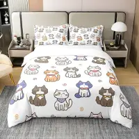 Merkloos Solidchoice – 100% Baumwoll-Bettwäsche-Set mit Katzenmuster – Bettbezug für Doppelbett, ideal für Tierliebhaber