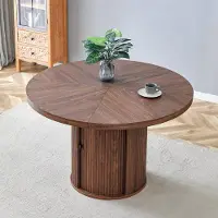 Ninkear Runder Esstisch, Holzoptik, 115cm, Säulenfuß mit Schrank (Walnut)