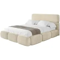 ALTDECOR Polsterbett mit Bettkasten - ELVA - 200x200 - Beige - Bett mit Matratze H3/H4, Doppelbett mit Stauraum und Latternrost, Boxbett mit Kopfteil