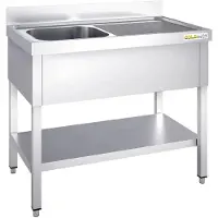 GOLDINOX Edelstahl-Spüle, 1200 x 700 mm, mit einem Becken links und einem Abtropfbereich rechts, –