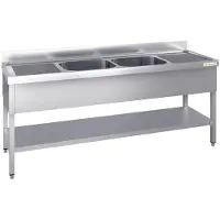 GOLDINOX Edelstahl-Spüle 1800x600 mm mit 2 Becken in der Mitte und Abtropfgestellen links und rechts, –