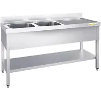 GOLDINOX Edelstahl-Spüle, 1800 x 600 mm, mit 2 Becken auf der linken Seite und Abtropfbereich auf der rechten Seite, –